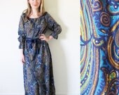 vintage 1960s maxi dress // paisley print // wallpaper // jewel tone // boho // size large l // extra large xl
