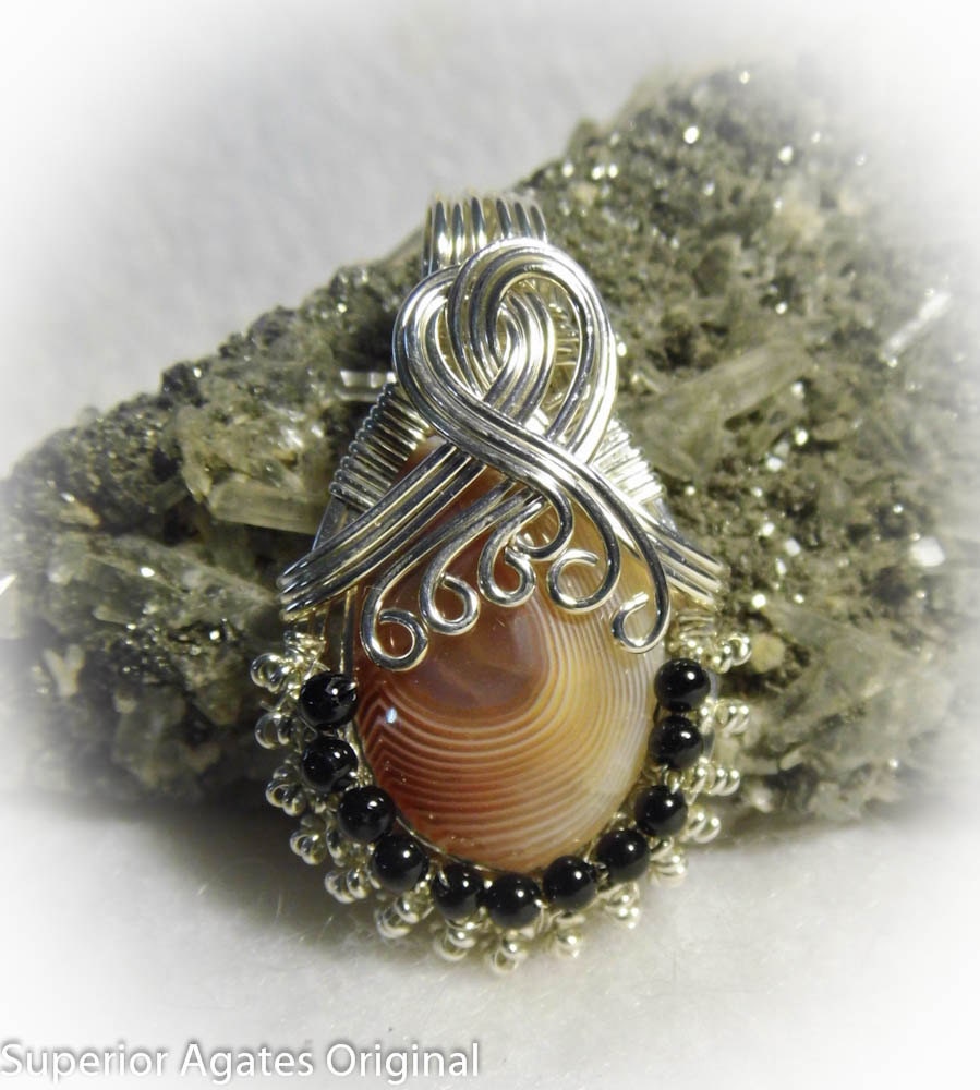 Genuine Minnesota  Lake Superior Agate Wire Wrapped Stone Pendant