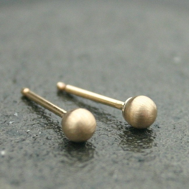 Matte Gold Post Earrings - Simple Soft Sheen ( tiniest 3mm ) - small organic handmade sterling silver post earrings