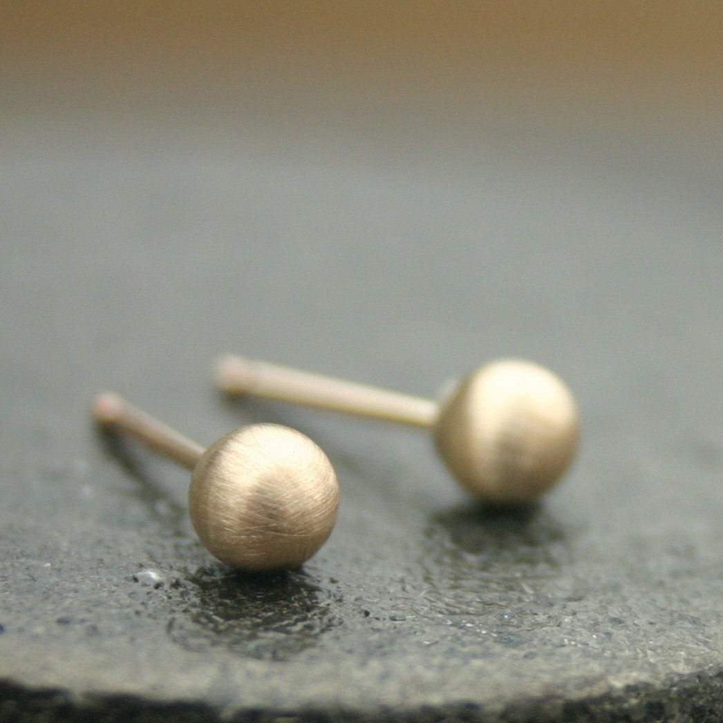 Matte Gold Post Earrings - 14kt Gold filled - Simple Soft Sheen ( 4mm ) - small organic handmade sterling silver post earrings