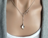Sale - Calla Lily Lariat Necklace -  gift, wife, mother, wedding, sister, daughter, bridesmaid, romantic, anniversary