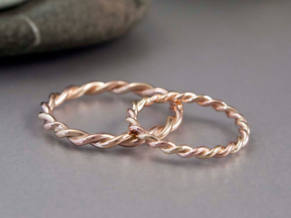 14k Gold Rope Twist Wedding Ring Set - 2mm and 2.5mm Wide Two Tone Wedding Bands in 14k Rose, White or Yellow Gold - All Wrapped Up in You