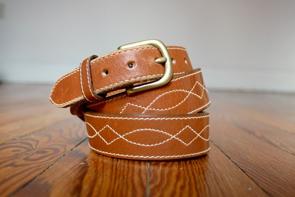 Mens Vintage Brown Leather Lands End Belt