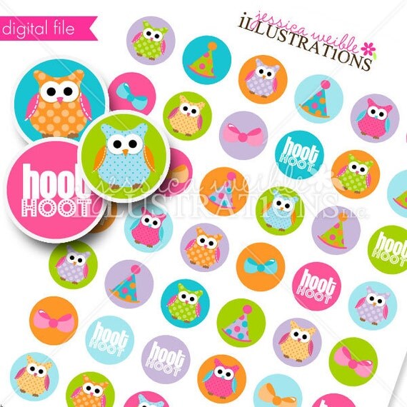 Polka Dot Owl Theme - Printable 1-inch Circles- One Inch Circles- Printable Party Favors - Owl Party Printables Il_570xn