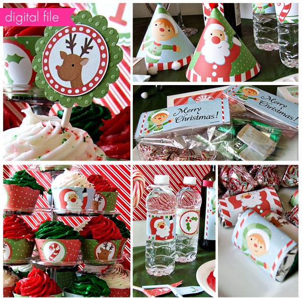 Santas Here Theme - Printable Party Collection - Cupake Toppers - Printable Party Favors - Christmas Party Printables Il_570xn