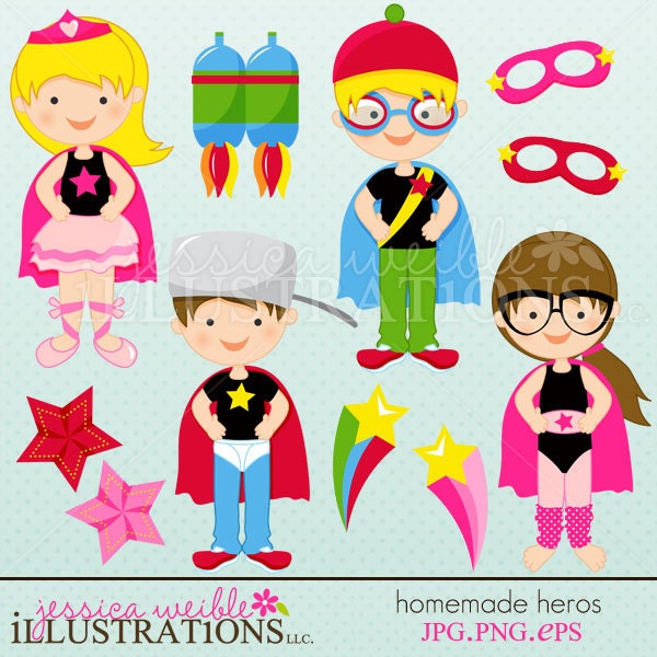 Homemade Heros Cute Digital Clipart for Invitations, Card Design, Scrapbooking, and Web Design Il_570xn