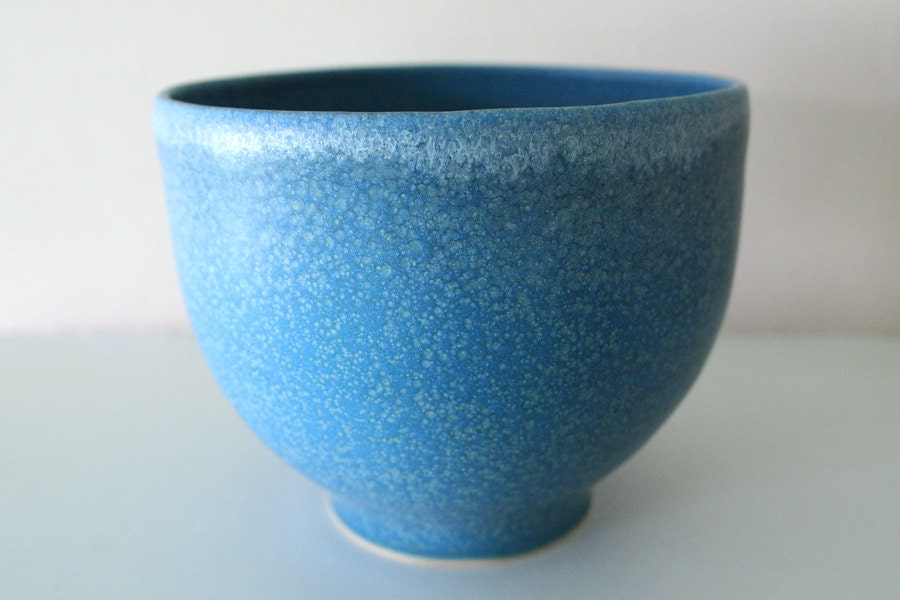 Large, Elegant Peacock Speckled Blue Art Bowl / Wheel-Thrown Stoneware / "PAVO"
