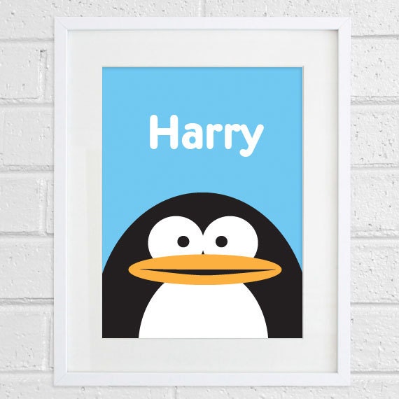 Printable Personalized Penguin Wall Print for Children's Room