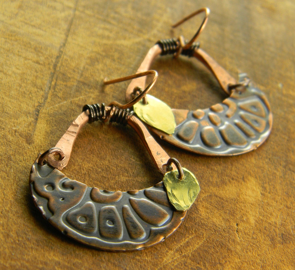 Primitive Hoop Earrings Mixed Metal Copper Hand Forged