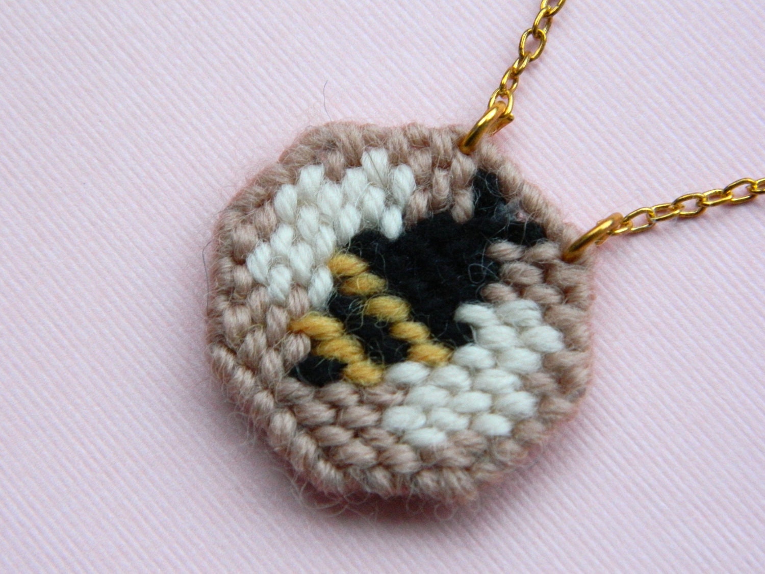 Bee Hexagon Necklace, Tapestry Pendant Necklace, Hexagon Necklace