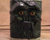 Grichels leather and stainless steel 12oz flask - dark metallic green with copper star eyes