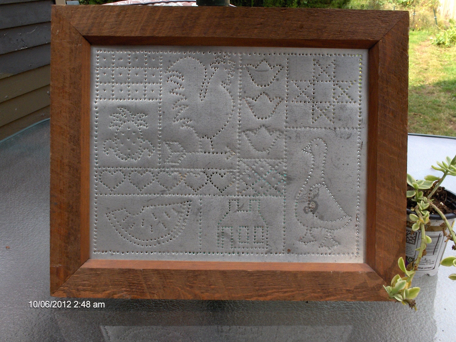 Vintage Hand Crafted Pierced / Punched Tin Metal Wall Hanging - Rustic Chic and Unique