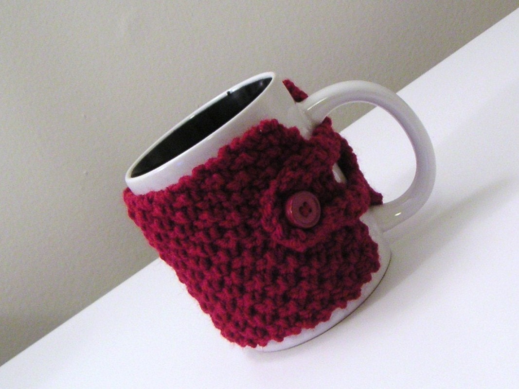 Pomegranate Red Hand Knitted Mug Cozy