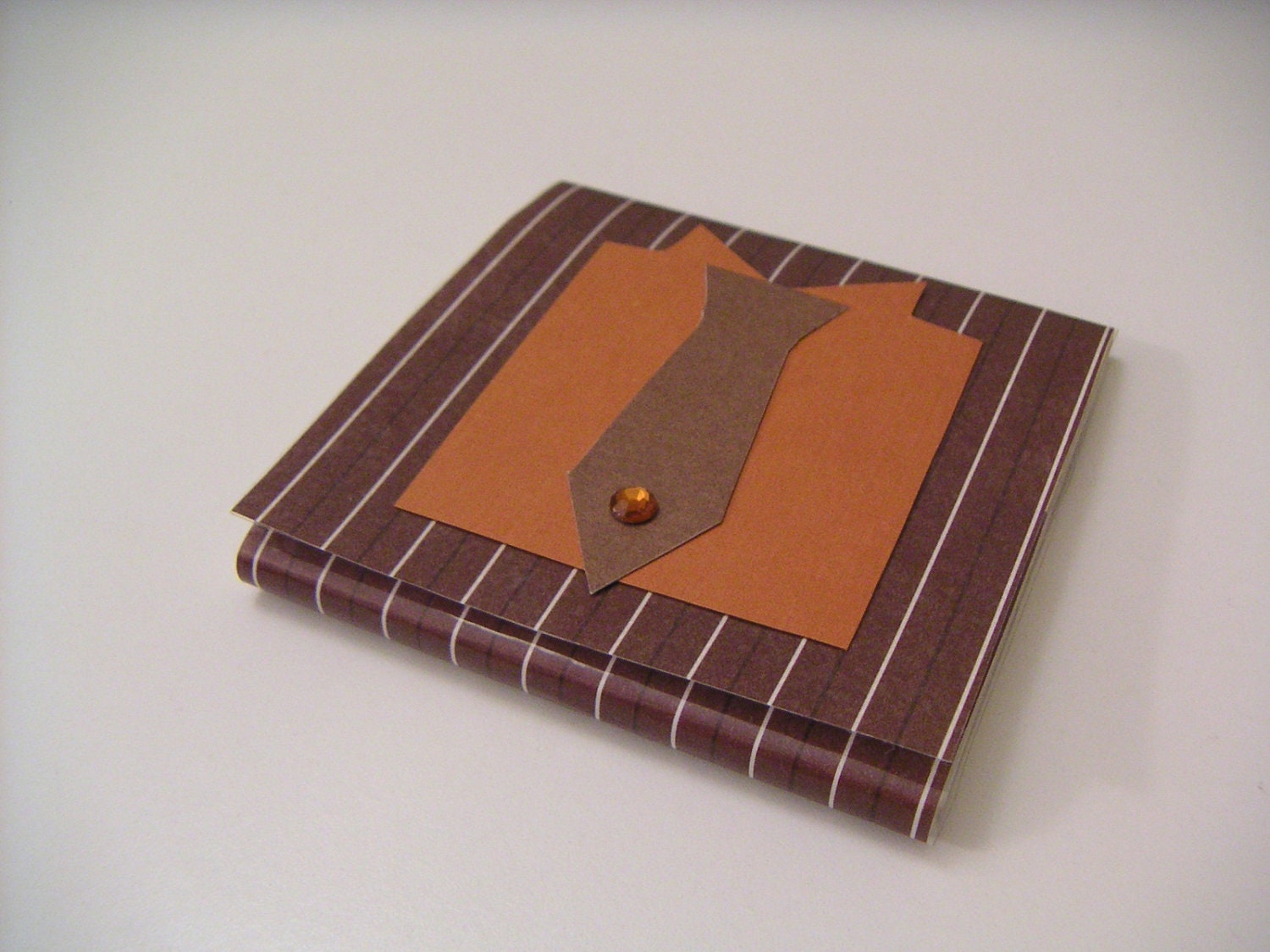 Brown Pin Striped Sticky Notes Pad with Burnt Orange Shirt and Brown Necktie - Just for Him Collection