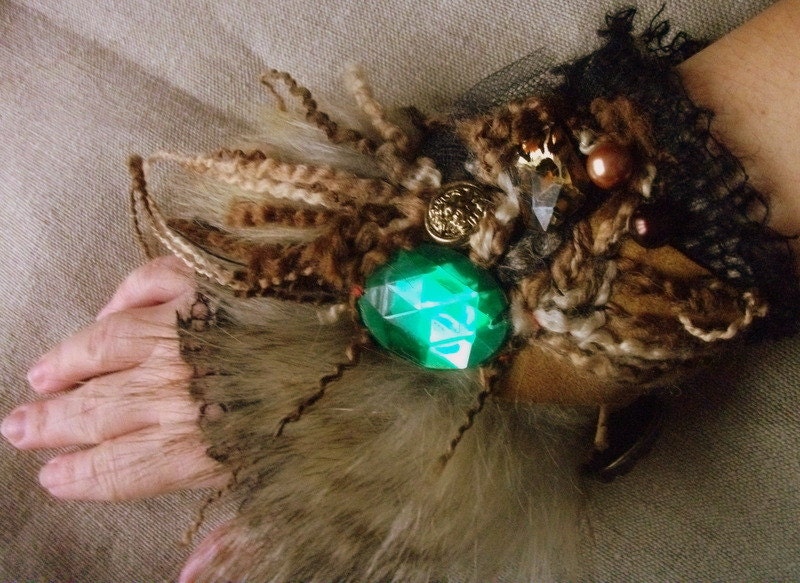 cuff, steampunk, steampunk cuff, faux fur cuff, leather, wild thing, tattered cuff,fusion,noire, goth, dance, tribal,gypsy,women accessoires