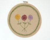 Three blended embroidered flowers wood embroidery hoop wall art