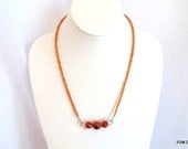 Elegant trapeze necklace, natural orange spessartite garnet and fire agate, sterling silver