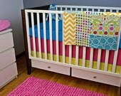 Sheet/ Skirt with Trim and Piping/ Minky Blanket (Modern Baby Bedding Crib Set)