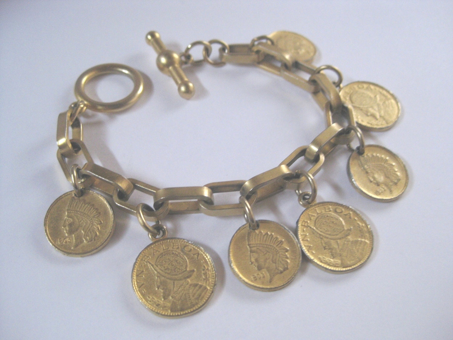 Vintage Coin Bracelet Charm Bracelet  Gold Tone Coin Bracelet Free Shipping