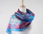 Peacock Silk Scarf 15x60 inches. Hand Painted Silk Scarf.. Turquoise Scarf.