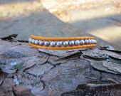 Leather Beaded Wrap Bracelet - Marigold and Antique Silver