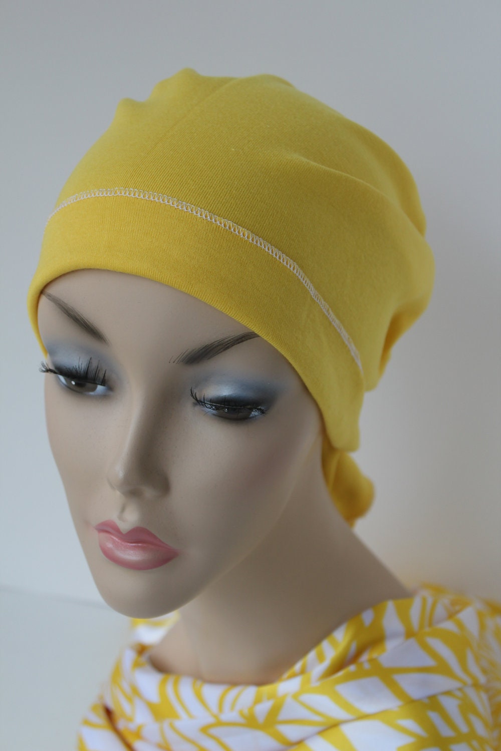 Yellow Do Rag Chemo Hat Cancer Cap Cotton Knit Beanie Scarf Headband Free Ship in USA