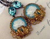 Marie Antoinettes Boudoir Vintage Austrian Rose Intaglio Baroque Style Assemblage Earrings