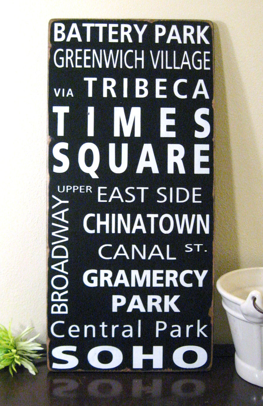 NEW YORK City - Distressed  Wooden Typography Subway Sign-Hand Painted