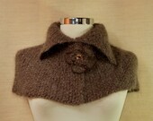 Joy of Thrace / Hand Knit Mohair Cape Poncho / Soft Brown Gold Cowl Neck Warmer / Swarovski Flower Brooch / Winter Accessories
