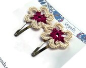 Crochet Flower Hairclips Pink and Ivory Flower Nature Accessories
