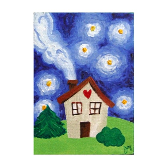 Small Painting, HOME SWEET HOME, 5x7 Canvas, Housewarming Idea