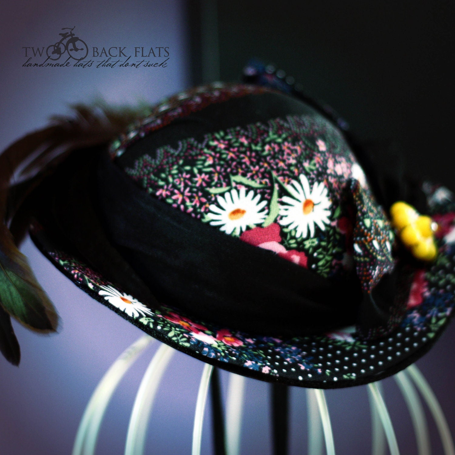 Mini bowler hat headpiece vintage floral fabric hat - READY TO SHIP