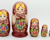 5 Authentic Russian  Nesting dolls with flowers Matryoshka, free shipping