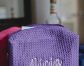 Personalized Monogrammed Make up Cosmetic Bag Waffle Weave Wedding Gift Bridesmaid Gift  Custom Made