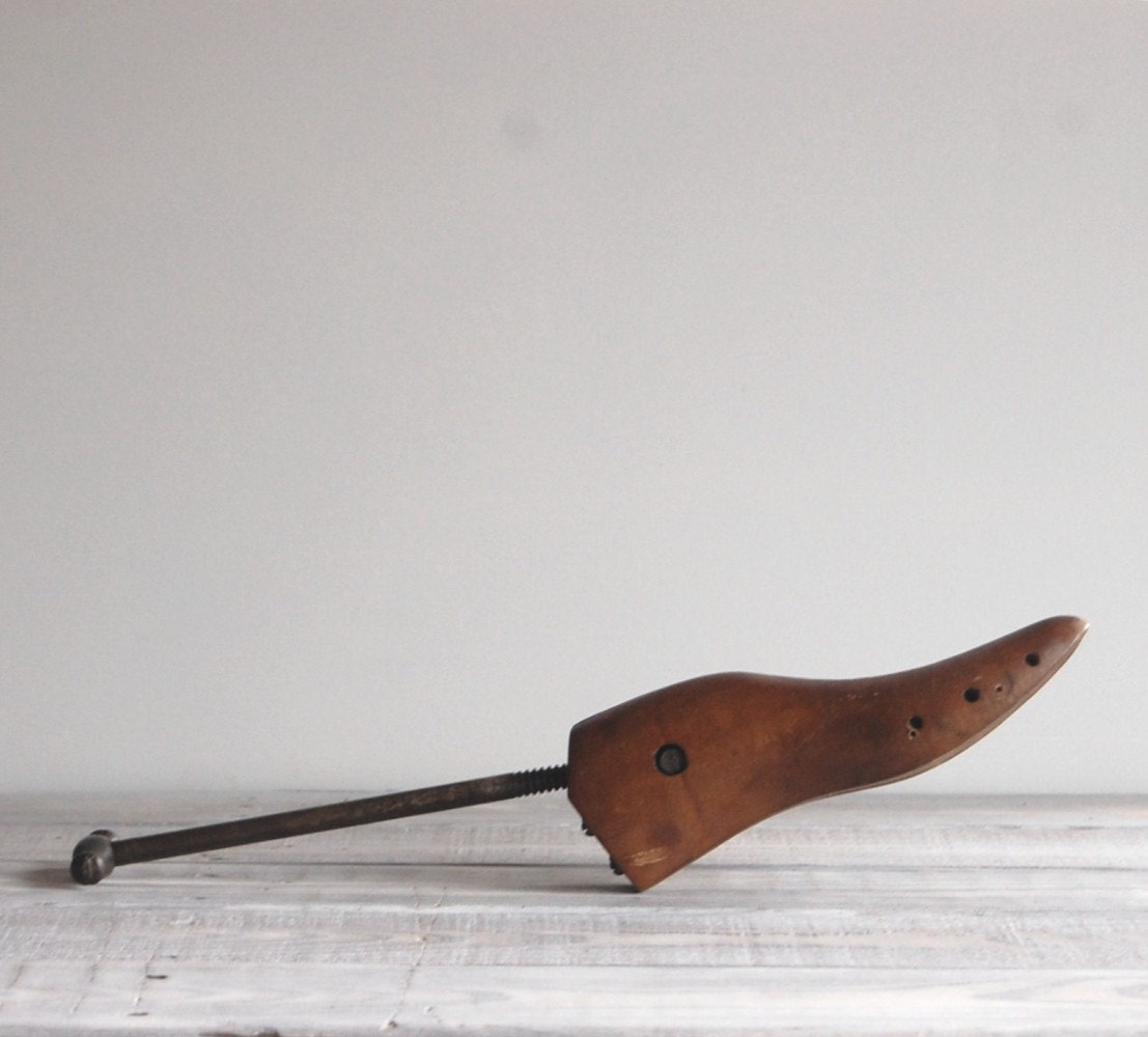 Antique Shoe Form / 1920s Wood and Iron Long-Handled Shoe Last