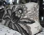 Charcoal and cream floral cosmetic bag