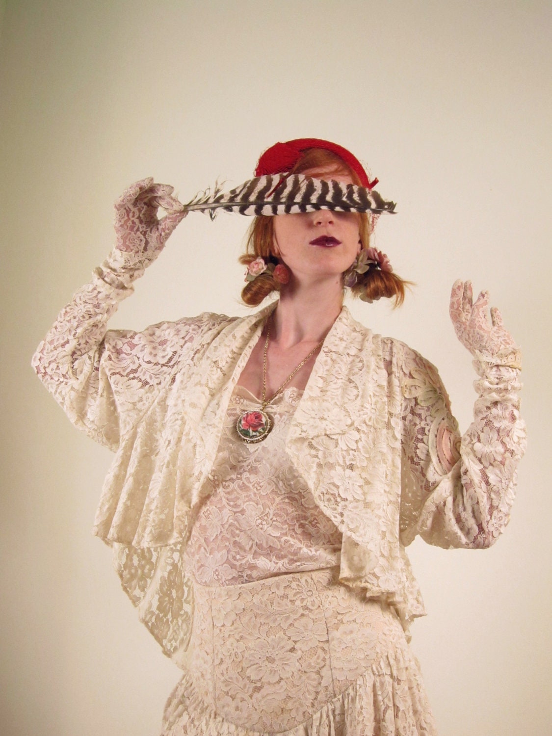 RESERVED FOR LEGENDMYTHANDLORE Vintage 1980s Ivory Lace Skirt and Top Set w/ Pastel Ribbon Soutache, Chiffon by Casadei