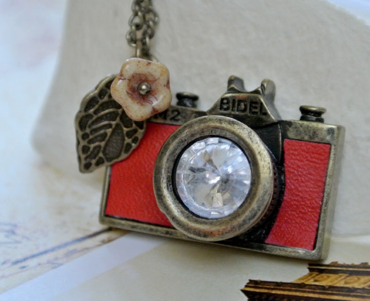 Red Leather Camera Necklace