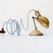 Vintage Industrial Lamp Lighting - Safari Spiral Sconce Clip Clamp Light w/ Pale Blue