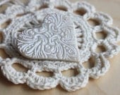 Brooch / Pearl Ivory Etched Heart / Handcrafted Jewelry