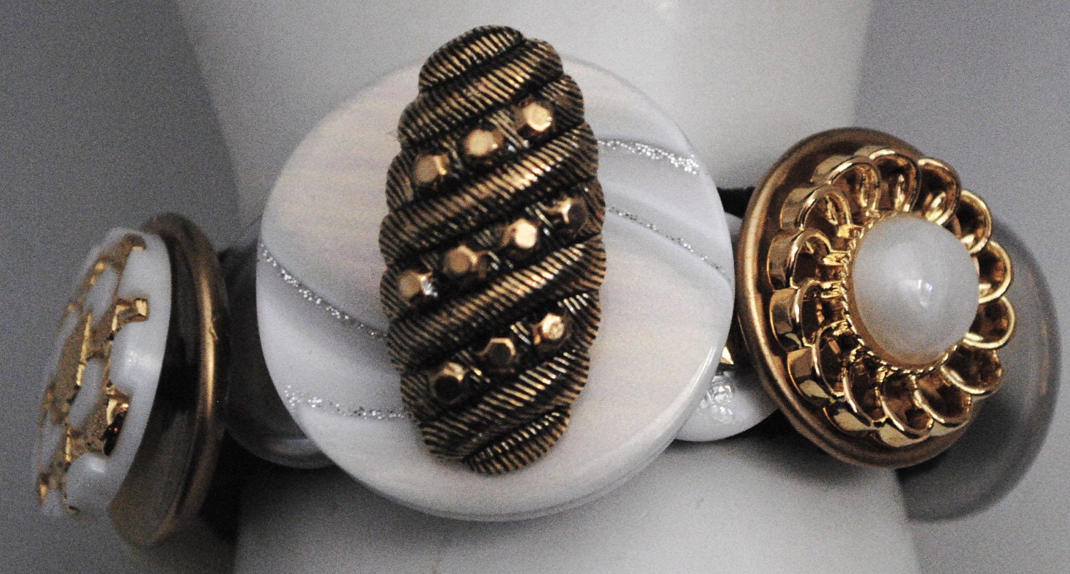 Fashion button bracelet gold pearl OOAK statement gift for her holiday expandable