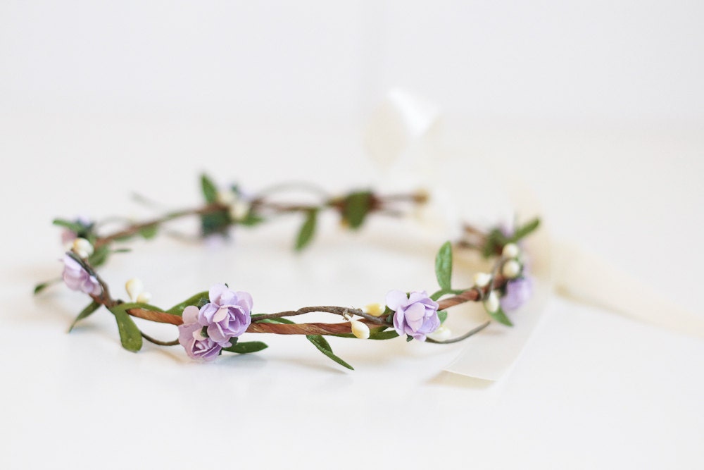 lilac flower hair wreath / 'amitie' lavender rose headpiece, bridal accessory, dainty flower crown, headband, circlet, woodland - kisforkani