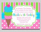 Ice Cream Birthday Invitations Pink and Green Ice Cream Birthday Party Invitations Printable Il_170x135