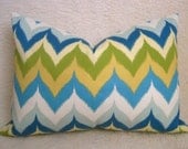 13x22 inch - Flamestitch Chevron Decorative Pillow - Blue - Green - Aqua - Light Blue - Chartreuse - BOTH SIDES - Outdoor Pillow - Zig Zag
