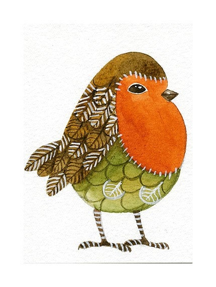 Bird No.27 ACEO Art Print of my original watercolor, painting by Lorisworld