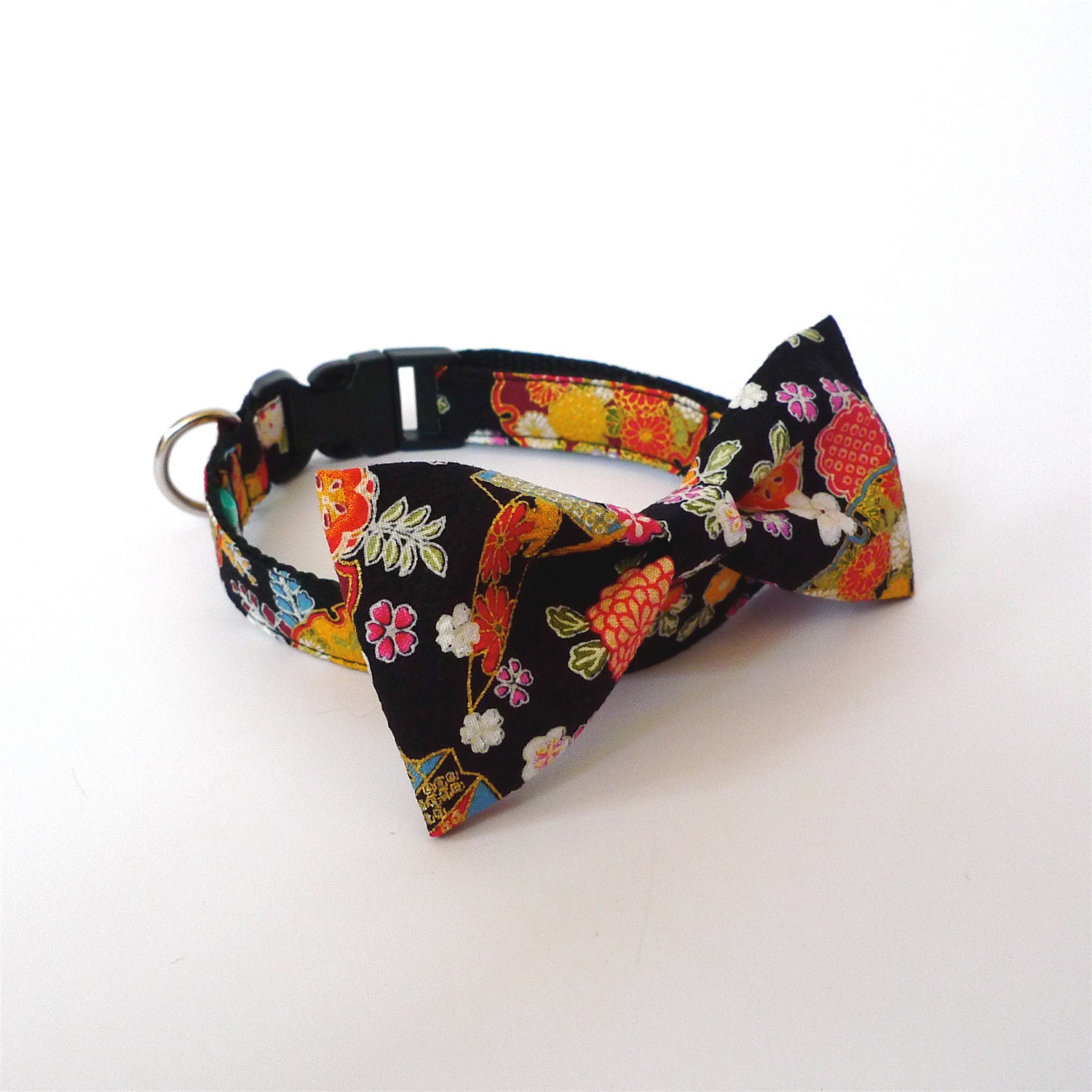 Bowtie Collar -Kimono Black Flower-