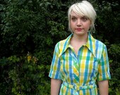 Bright Cotton Day Dress VIntage 1960s Plaid Dress Plus Size Mad Men Fashion Fall Halloween