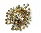 Vintage AB Aurora Borealis Rhinestones Spray Brooch Pin 2 5/8" Big