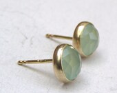 Gold earrings Aquamarine chalcedony gold studs Recycled 14k yellow gold earring Trending earrings