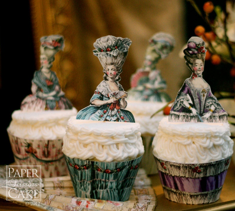 Marie Antoinette Soiree Printable Cupcake Topper And Wrapper Set- Simply Print, Cut, Assemble, Enjoy